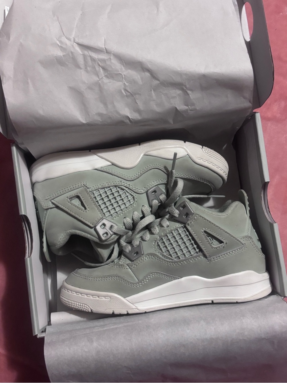 Kids size 12c Jordan 4 Retro (PS) Seafoam/Metallic Silver Box